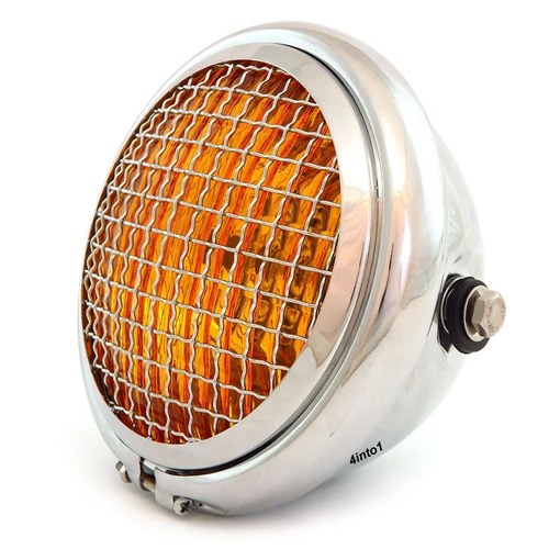 5.75" Side Mount Halogen Motorcycle Headlight w/ Grill - Chrome - Amber