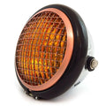 5.75" Halogen Motorcycle Headlight w/ Grill - Chrome Gloss Black Bronze - Amber