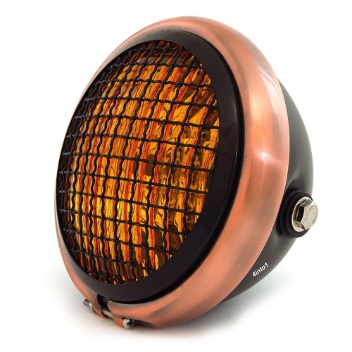 5.75" Halogen Motorcycle Headlight w/ Grill - Matte Bronze Gloss Black - Amber