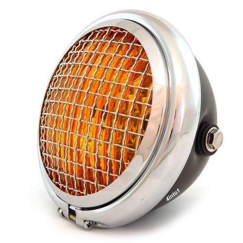 5.75" Halogen Motorcycle Headlight w/ Grill - Matte Black - Chrome - Amber