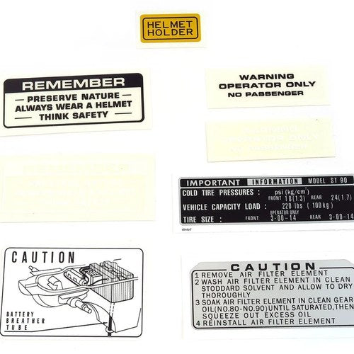 Warning and Service Label Decal Set - 1973-1975 Honda ST90 ST 90 Decals