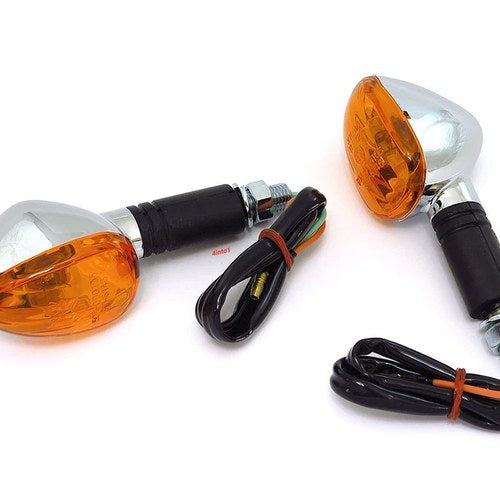 Mini Black & Chrome Turn Signals - Amber Lens - Single Filament - 60-1426