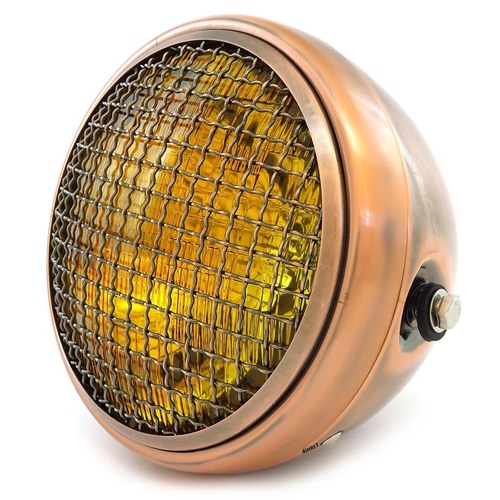 7" Custom Side Mount Motorcycle Headlight - Bronze - Amber Lens - H4 Halogen