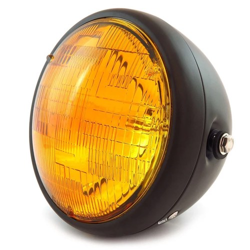 7" Custom Side Mount Motorcycle Headlight - Matte Black - Amber H4 Halogen