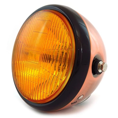 6.5" Bullet Side Mount H4 Halogen Motorcycle Headlight Bronze Gloss Black Amber