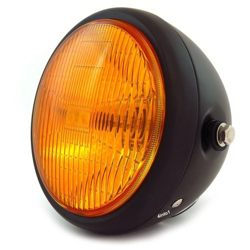 6.5" Bullet Side Mount H4 Halogen Motorcycle Headlight - Matte Black Amber