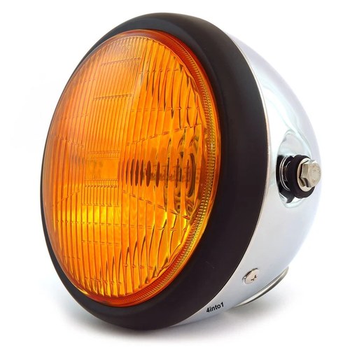 6.5" Bullet Side Mount H4 Halogen Motorcycle Headlight Chrome Matte Black Amber