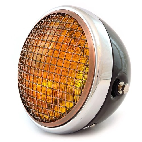 7" Side Mount Motorcycle Headlight Gloss Black Chrome Bronze Grill Amber Halogen
