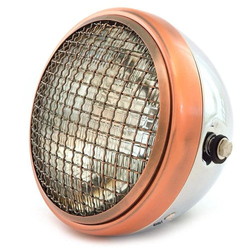7" Side Mount Motorcycle H4 Halogen Headlight w/ Grill - Chrome - Bronze - Clear