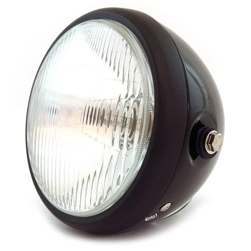 6.5" Bullet Side Mount H4 Halogen Motorcycle Headlight - Gloss Black Matte Black