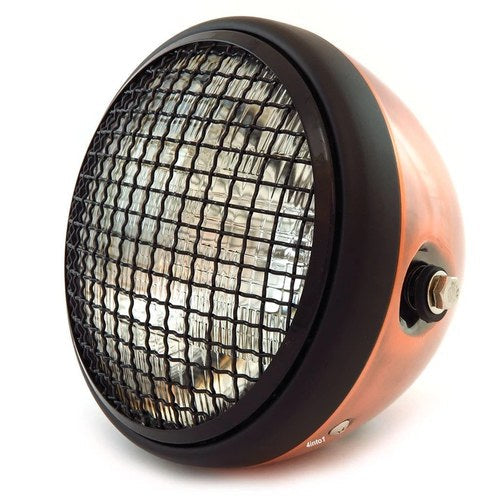 7" Side Mount Motorcycle H4 Halogen Headlight w/ Grill - Bronze Black - Clear