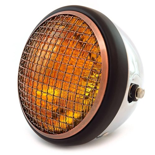 7" Side Mount Motorcycle H4 Halogen Headlight - Chrome Matte Black Bronze Grill