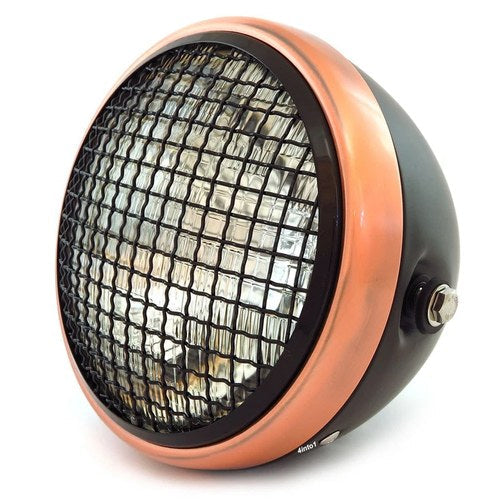 7" Side Mount Motorcycle Headlight w/ Grill Matte Black Bronze Clear H4 Halogen