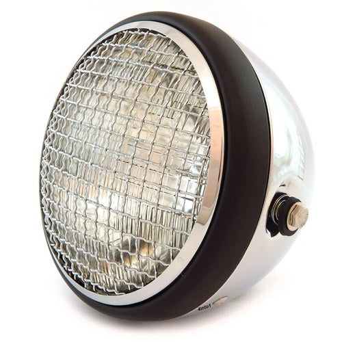 7" Side Mount Motorcycle Headlight w/ Grill Chrome Matte Black Clear H4 Halogen