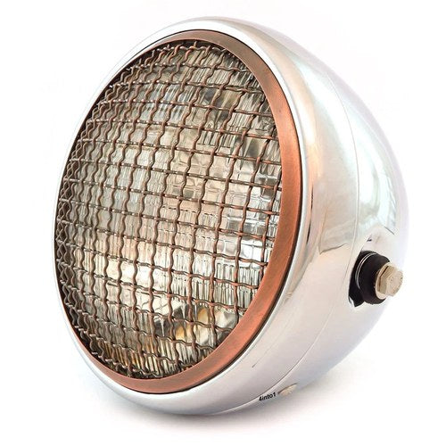 7" Side Mount Motorcycle Headlight w/ Grill - Chrome - Bronze - Clear H4 Halogen