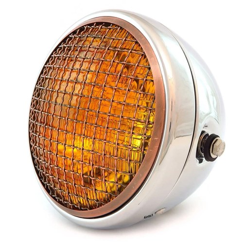 7" Side Mount Motorcycle Headlight w/ Grill - Chrome - Bronze - Amber H4 Halogen