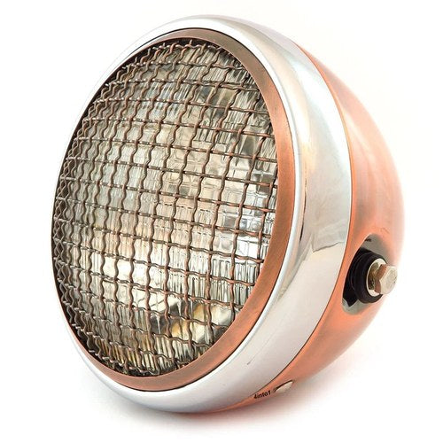 7" Custom Side Mount Motorcycle Headlight - Bronze Chrome Grill Clear H4 Halogen