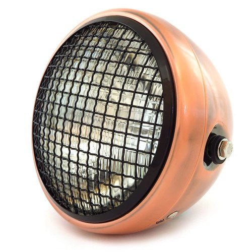 7" Side Mount Motorcycle H4 Halogen Headlight w/ Grill Bronze Gloss Black Clear
