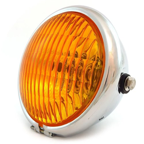 5.75" Side Mount Halogen Motorcycle Headlight - Chrome - Chrome - Amber