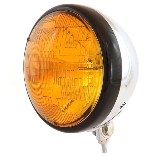7" Custom Bottom Mount Motorcycle Headlight Chrome Gloss Black Amber H4 Halogen