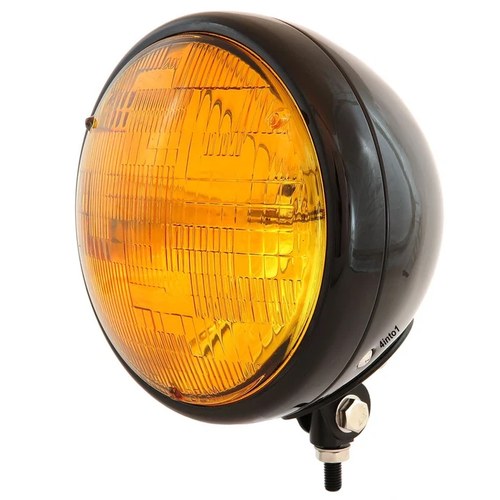 7" Custom Bottom Mount Motorcycle Headlight - Gloss Black - Amber - H4 Halogen