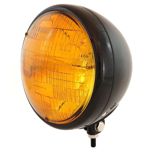 7" Custom Bottom Mount Motorcycle Headlight Spotlight - Black - Amber H4 Halogen