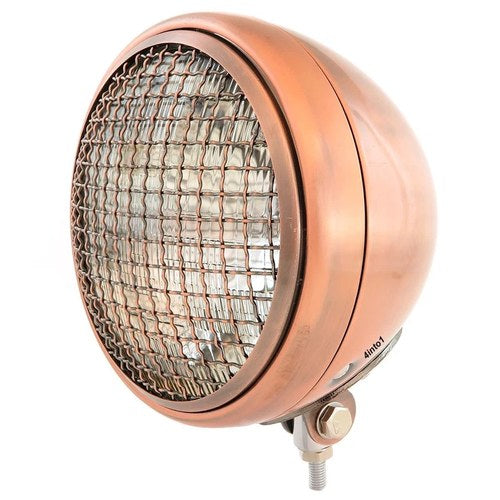 7" Bottom Mount H4 Halogen Motorcycle Headlight w/ Grill - Bronze Clear