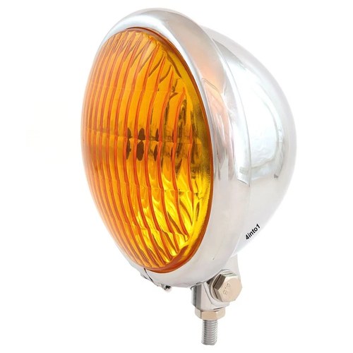 5.75" Bottom Mount Halogen Motorcycle Headlight Spotlight - Chrome Amber