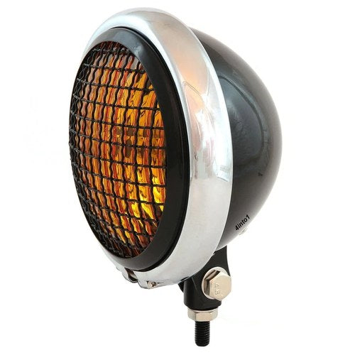 5.75" Motorcycle Bottom Mount Headlight w/ Grill - Gloss Black Chrome Amber