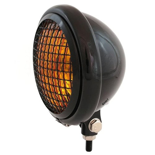 5.75" Custom Motorcycle Bottom Mount Headlight w/ Grill - Gloss Black Amber