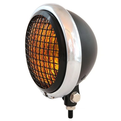 5.75" Bottom Mount Headlight w/ Grill - Matte Gloss Black Chrome Amber