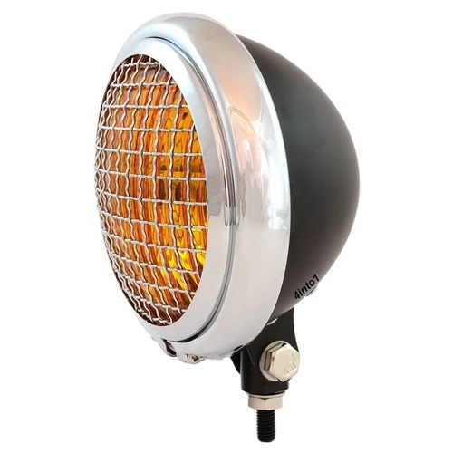5.75" Motorcycle Bottom Mount Headlight w/ Grill - Matte Black Chrome Amber