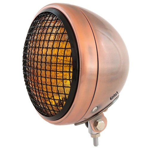 7" Bottom Mount Motorcycle H4 Halogen Headlight w/ Grill - Bronze - Amber