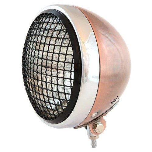 7" Bottom Mount Motorcycle H4 Halogen Headlight w/ Grill - Bronze Chrome Black