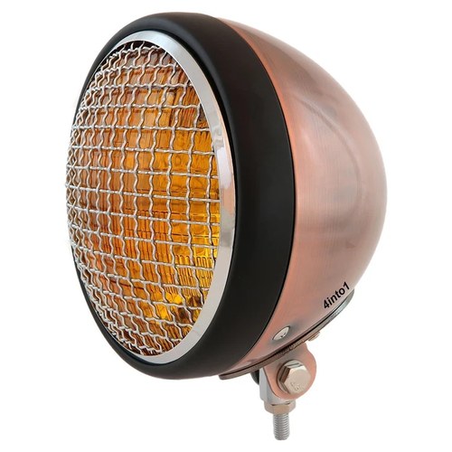 7" Bottom Mount Motorcycle H4 Halogen Headlight Bronze Black Chrome Grill Amber