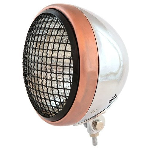 7" Bottom Mount Motorcycle H4 Halogen Headlight w/ Grill - Chrome Bronze Black