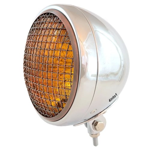 7" Bottom Mount Motorcycle H4 Halogen Headlight w/ Grill - Chrome Bronze Amber