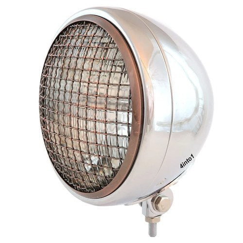 7" Bottom Mount Motorcycle Headlight w/ Grill - Chrome Bronze - Clear H4 Halogen