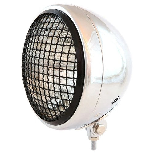 7" Bottom Mount Motorcycle Headlight Spotlight w/ Grill Chrome Black H4 Halogen