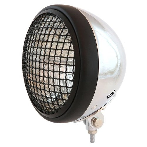 7" Bottom Mount Motorcycle H4 Halogen Headlight w/ Grill - Chrome Matte Black