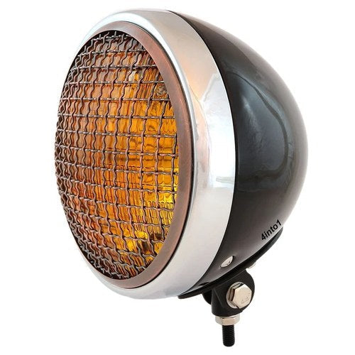 7" Bottom Mount Motorcycle H4 Halogen Headlight Black Chrome Bronze Grill Amber
