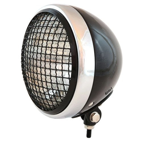 7" Bottom Mount Motorcycle Headlight - Gloss Black Chrome Grill Clear H4 Halogen