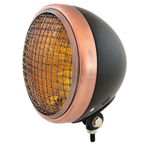 7" Bottom Mount Motorcycle Headlight / Spotlight w/ Grill Black Amber H4 Halogen