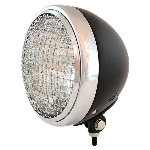 7" Bottom Mount Motorcycle H4 Halogen Headlight w/ Grill - Black Chrome - Clear