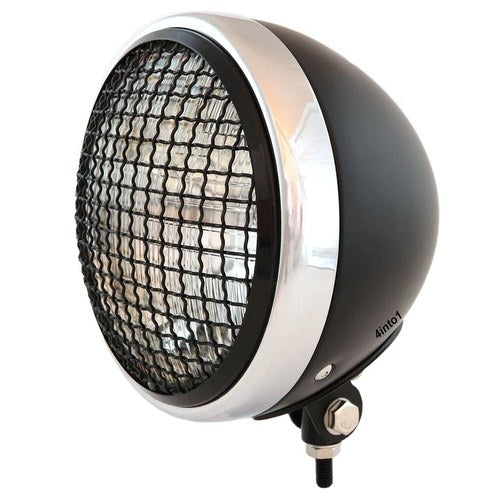 7" Custom Bottom Mount Motorcycle Headlight Black Chrome Grill Clear H4 Halogen