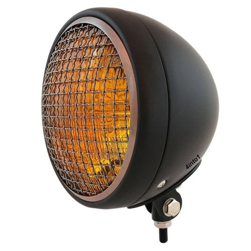 7" Bottom Mount Motorcycle Headlight - Matte Black Bronze Grill Amber H4 Halogen
