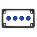 Gloss Black Motorcycle License Plate Frame w/ 4 Blue Reflector Bolts Set