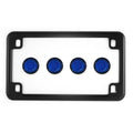 Matte Black Motorcycle License Plate Frame w/ 4 Blue Reflector Bolts Set