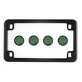 Matte Black Motorcycle License Plate Frame w/ 4 Green Reflector Bolts Set