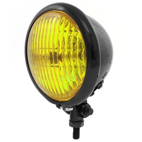 4.5" 4 1/2" Bottom Mount Halogen Motorcycle Headlight Gloss Black w/ Yellow Lens